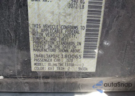 2015 Nissan Altima 3.5 Sl из США, поврежденный, VIN 1N4BL3AP1FC180065